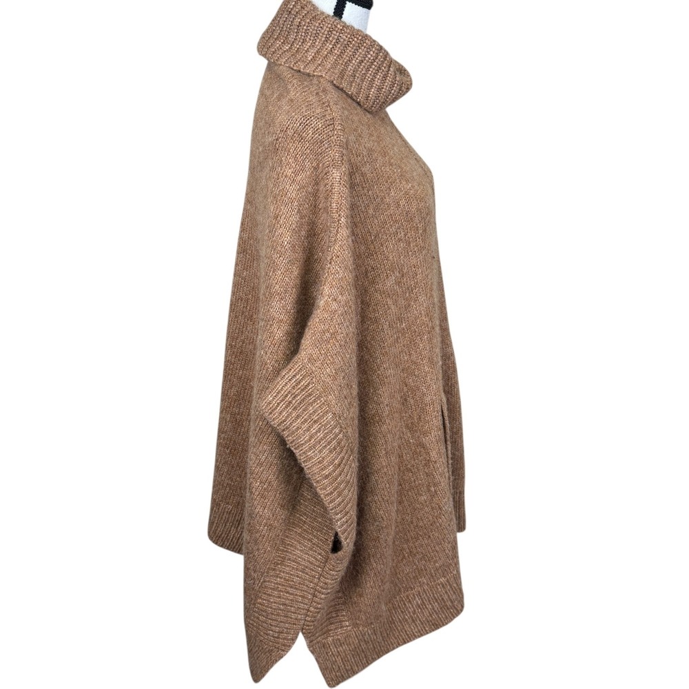 J.Crew Poncho Sweater Womens S/M Brown Merino Alpaca Wool Turtleneck Oversized - Picture 10 of 11